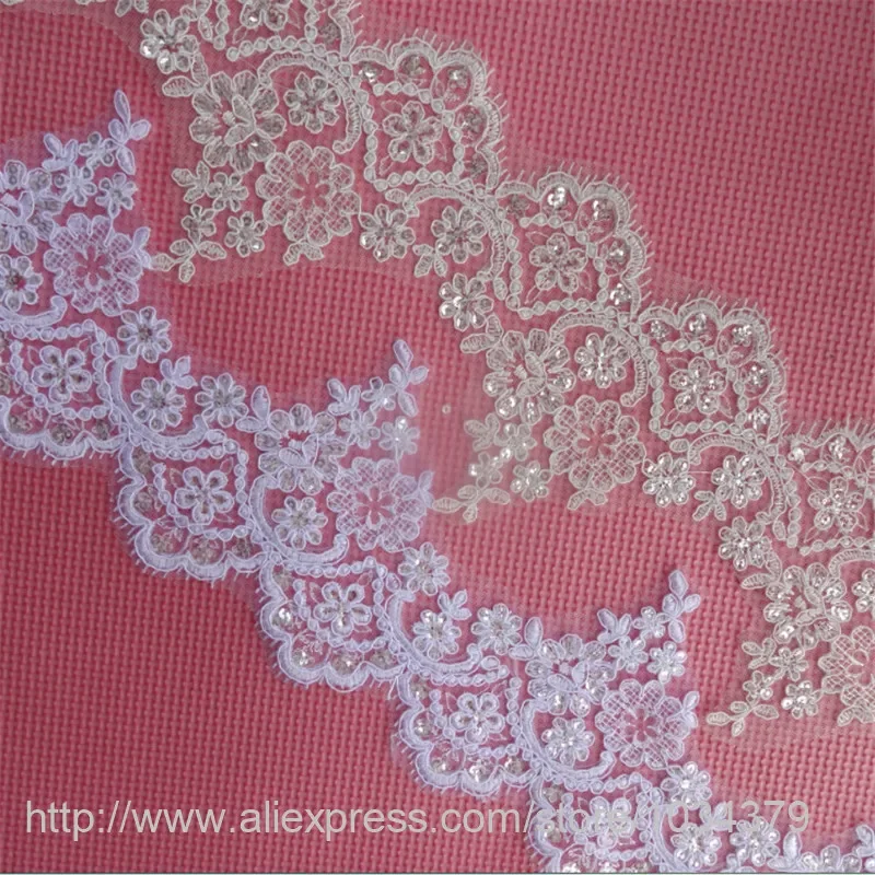 Delicate 10~30Yards 11.5cm Sequins Ivory White Fabric Flower Venise Venice Lace Trim Applique Sewing Craft for Wedding Dec.