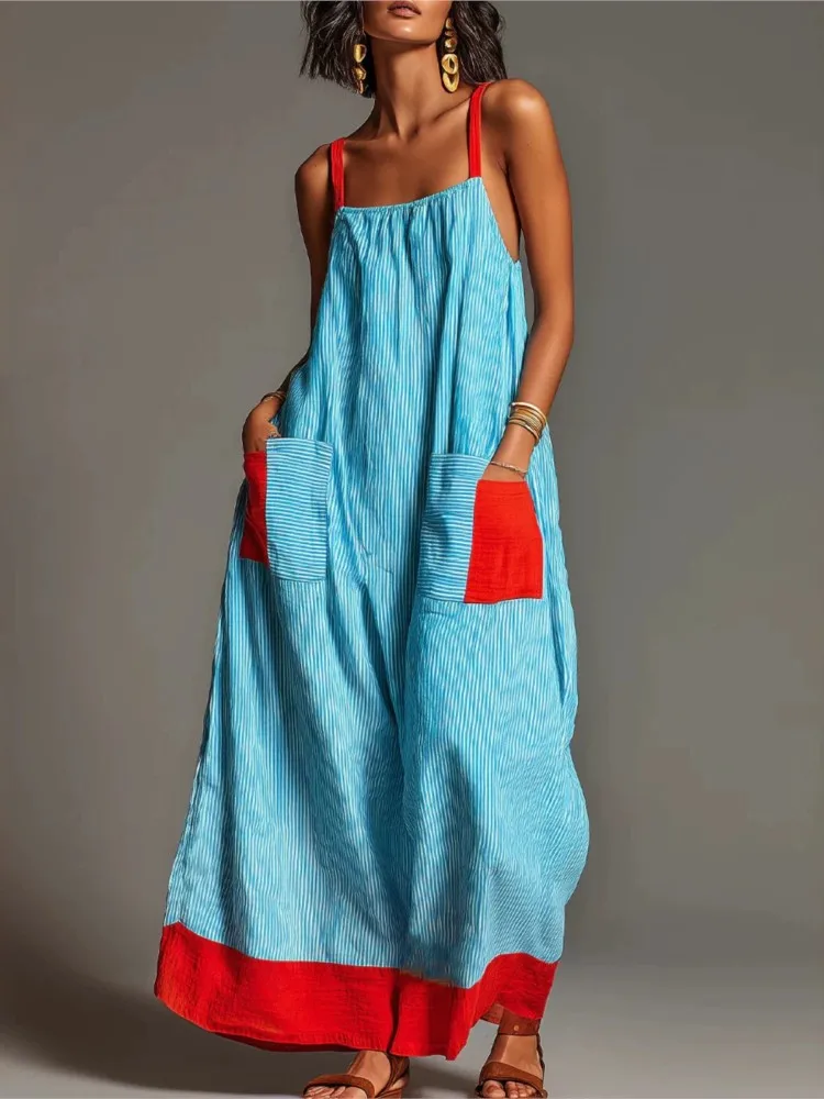 

Summer Striped Backless Maxi Dress Women 2026 Summer New Clothes Fashionable Elegant Ruffle Decorative Long Dress Beach Female