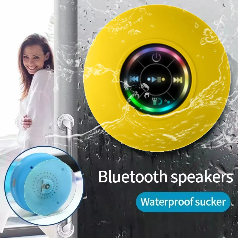 Mini Bluetooth Speaker Shower Subwoofer Waterproof Handsfree Loudspeaker RGB Light with Suction Cup Mic for Bathroom Pool Beach