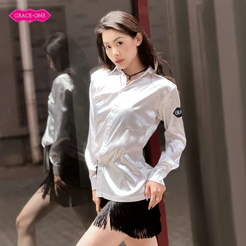 

Vennystyle Latin Dance Dress for Women Long Sleeve Shirt with Fringe Skirt Ballroom Professional Practice Training Outfit
