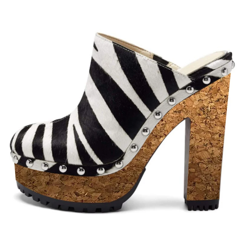 شباشب نسائية مثيرة بكعب عالٍ من SHOFOO. شبشب زيبرا مخطط (أسود). ارتفاع الكعب حوالي 15 سم. شباشب مغلقة من الأمام. 34-46 #1