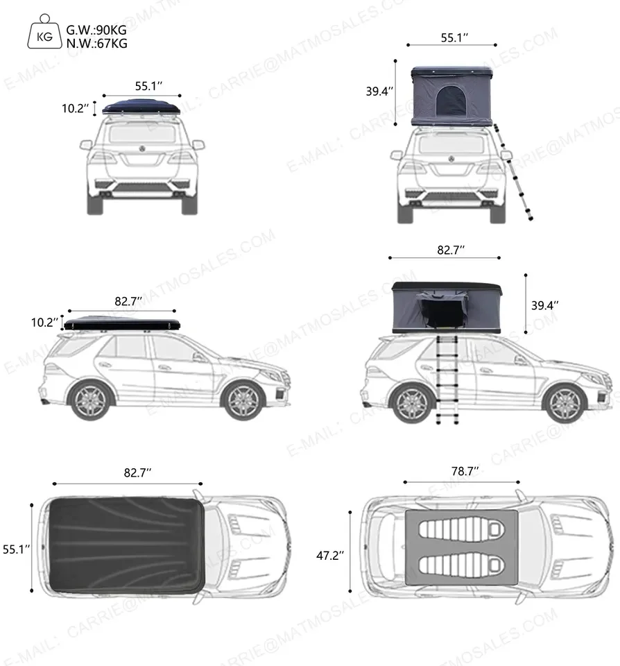 3-4 person hard shell roof tent camping truck roof tent