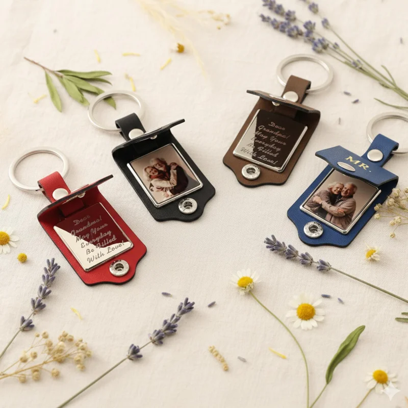 DIY Fun Photo Leather Key Ring with Engraved Image