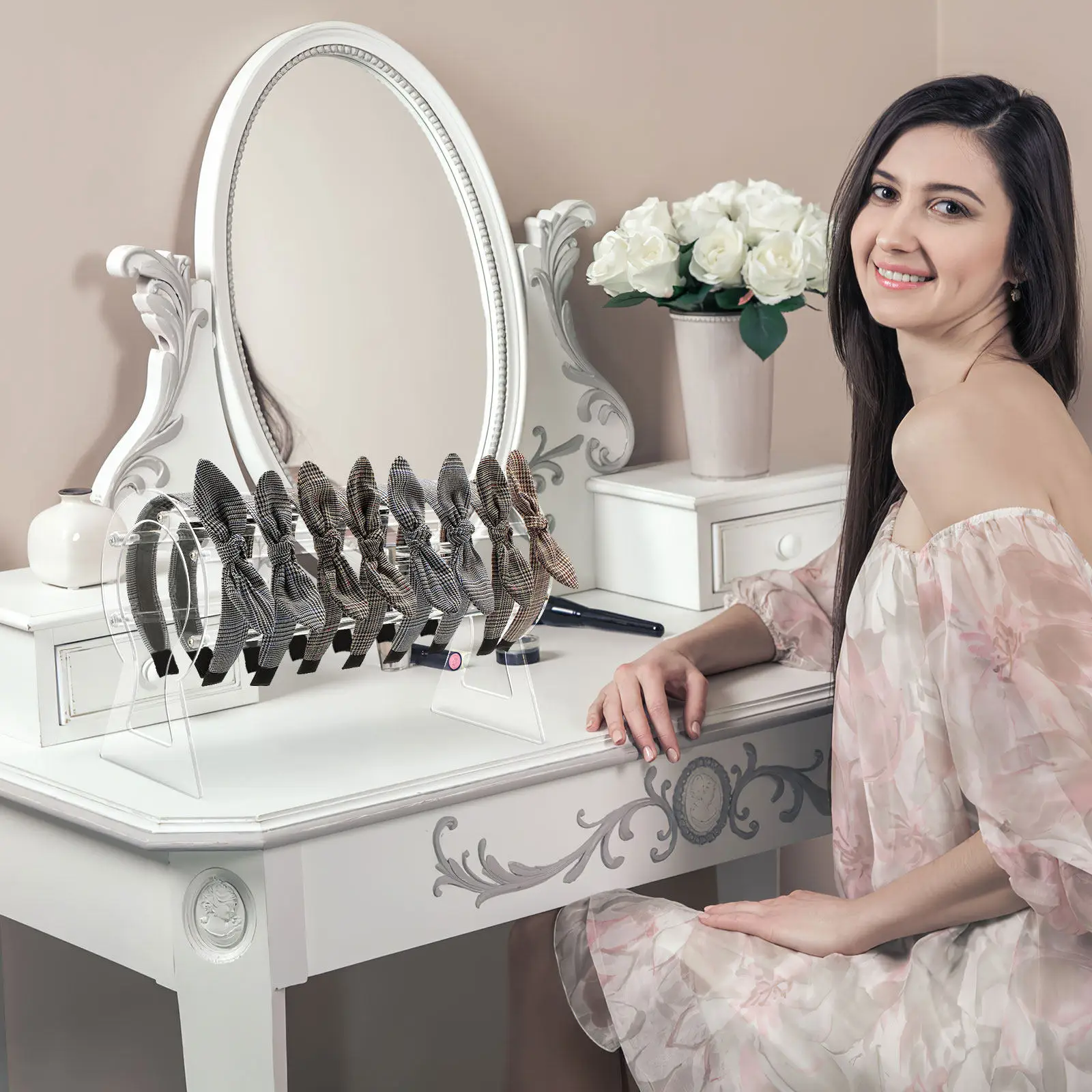

1Pcs Acrylic Headband Display Stand Transparent Minimalist Organizer for Vanity Table Bedroom Dressing Room Boutique Counter