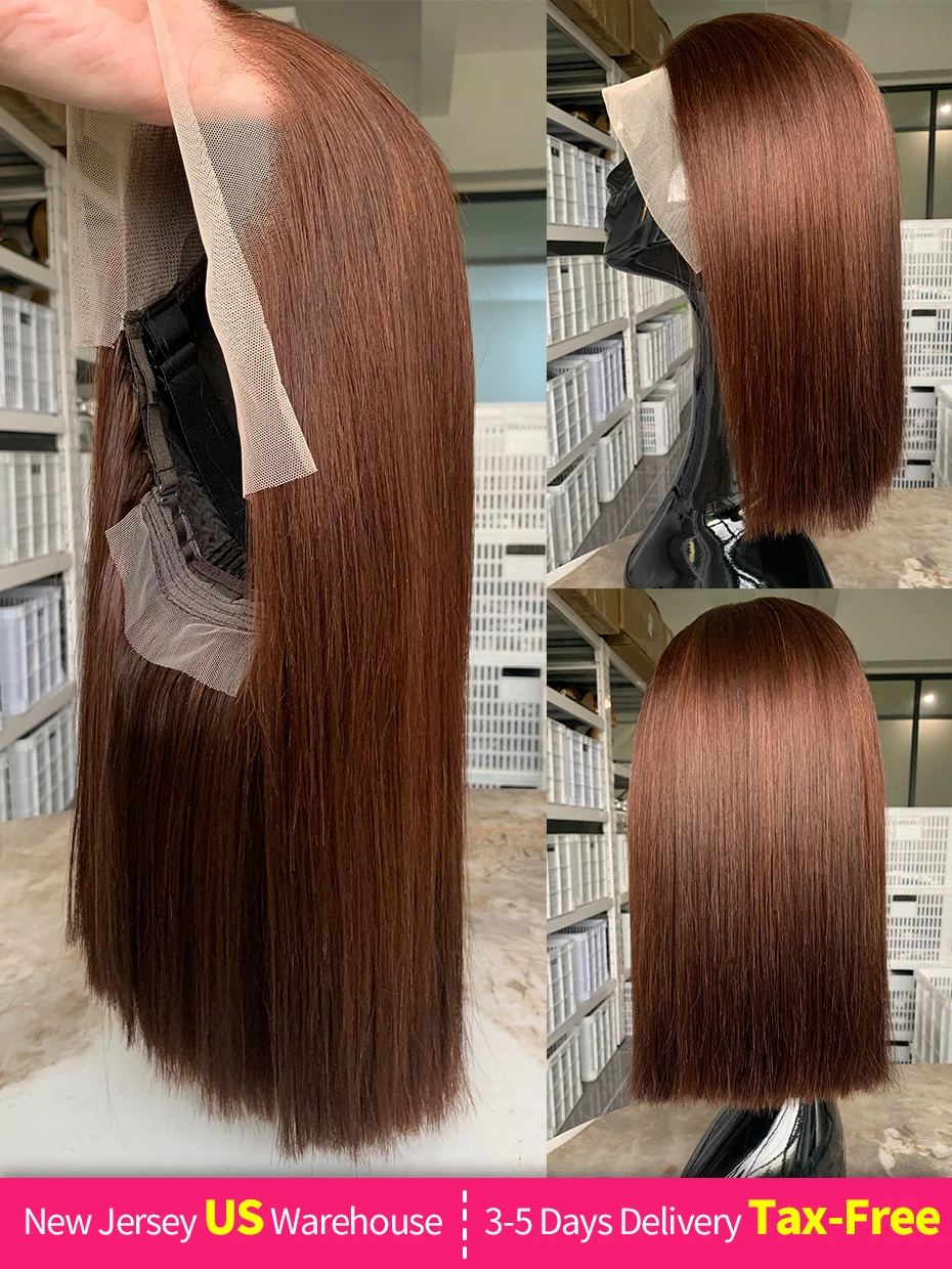 #2 Brown Chocolate Color 250 Density Lace Frontal Wig Human Hair Raw Vietnamese Double Drawn 13x4 Bob Lace Front Human Hair Wigs