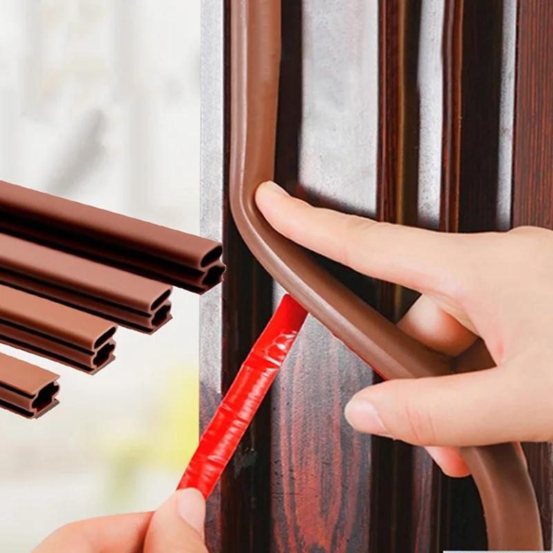 Door Window Sealing Strip Brown Clean Silicone Self-adhesive Sealings Strip Door-Frame Soundproofing Windproof Doors-Seam Strips