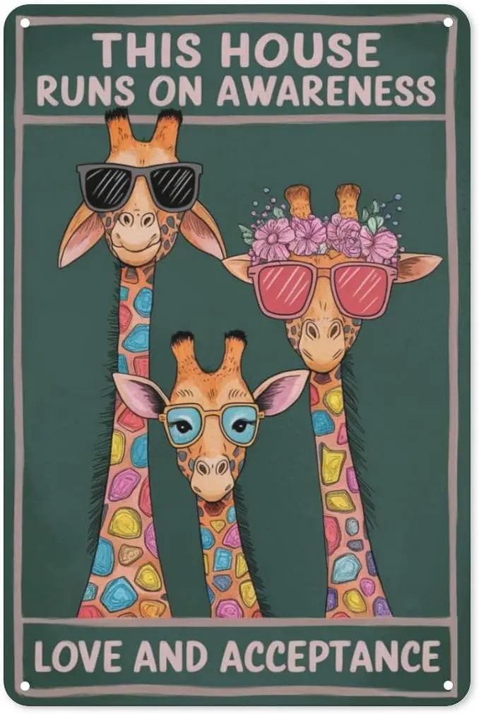 Giraffe Family Tin Sign  Bohemian Metal Wall Art for Nursery, Playroom ; Inclusive Home Decor-aluminum