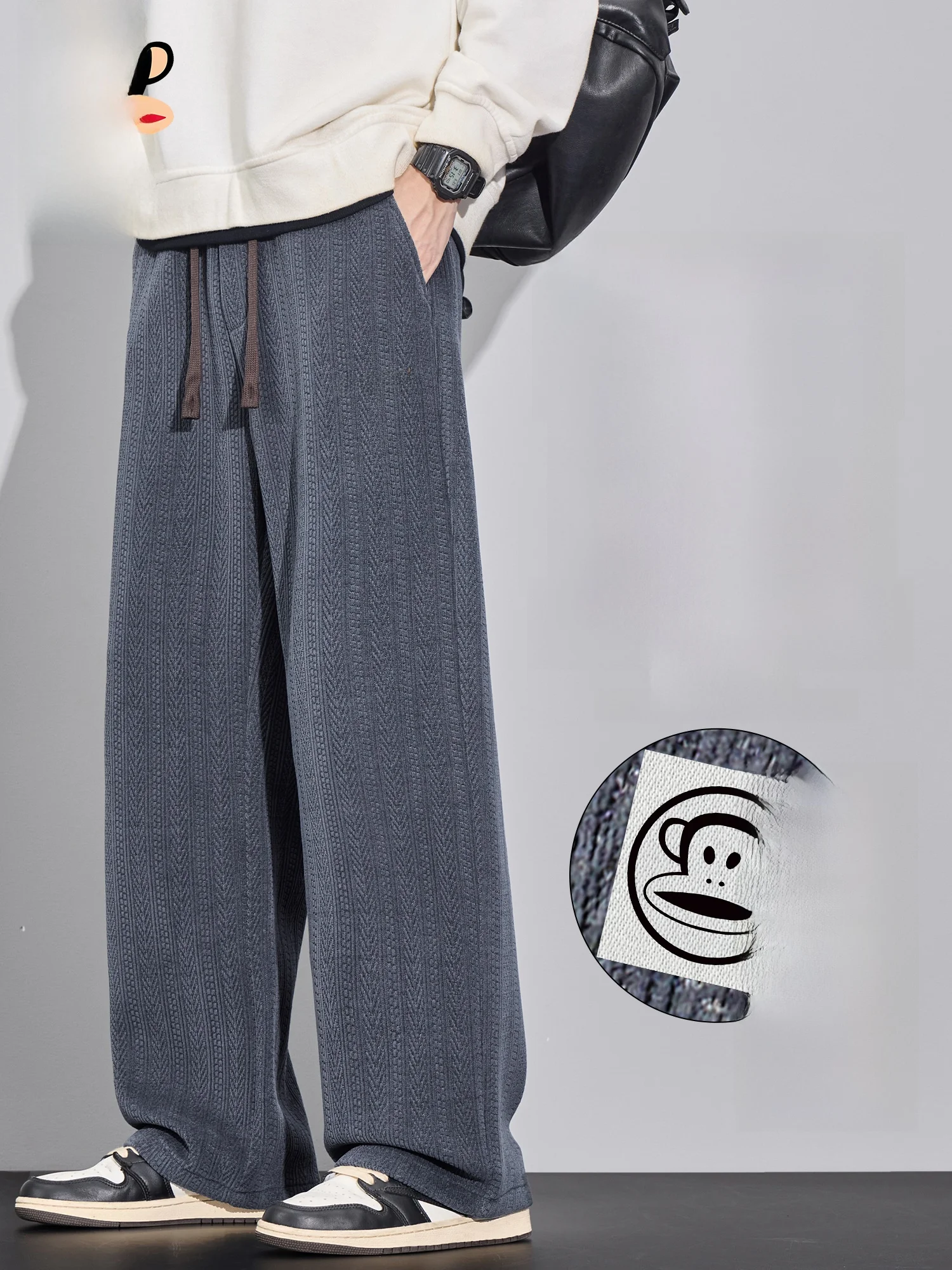 

Мужские повседневные брюки Paul Frank из утолщенного флиса, прямые спортивные брюки на весну с вышивкой, теплые, из полиэфирного волокна