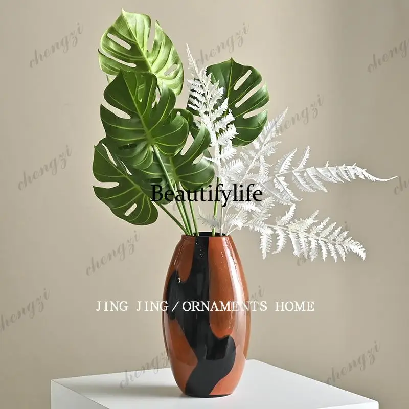 Creative art flat orange glass flower ware bedroom bedside table decorative abstract vase