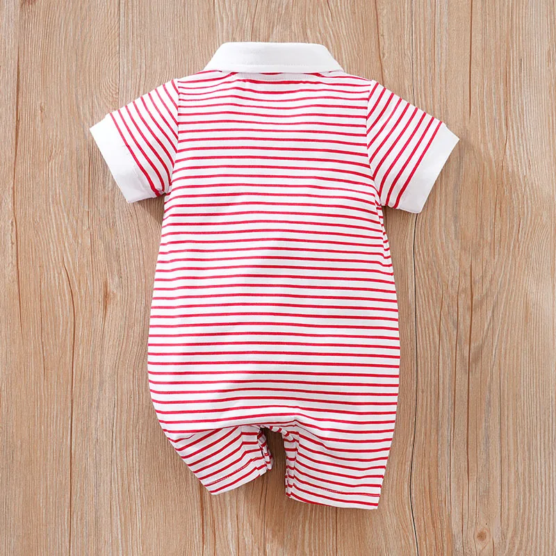 Summer Boys And Girls Cute Cartoon Stripe Whale Print Comfortable Casual Short Sleeve Baby Bodysuit