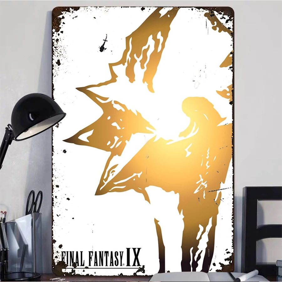 Final Fantasy IX Golden Silhouette Metal Wall Art Decor Gaming Room Home Decoration for Fans Collection