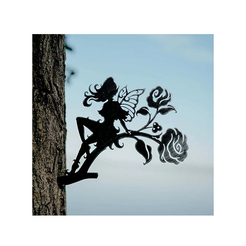 Rose Fairy Decoration Fairy Garden Art Backyard  Tree Art Silhouette Art Vintage Metal Plate Double Sided Home Decoration