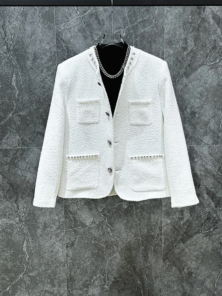 النسخة الكورية Ins الموضة الراقية الثقيلة الماس مرصع معطف الصوف تصميم تحسس سترة وسيم الرجال العصرية