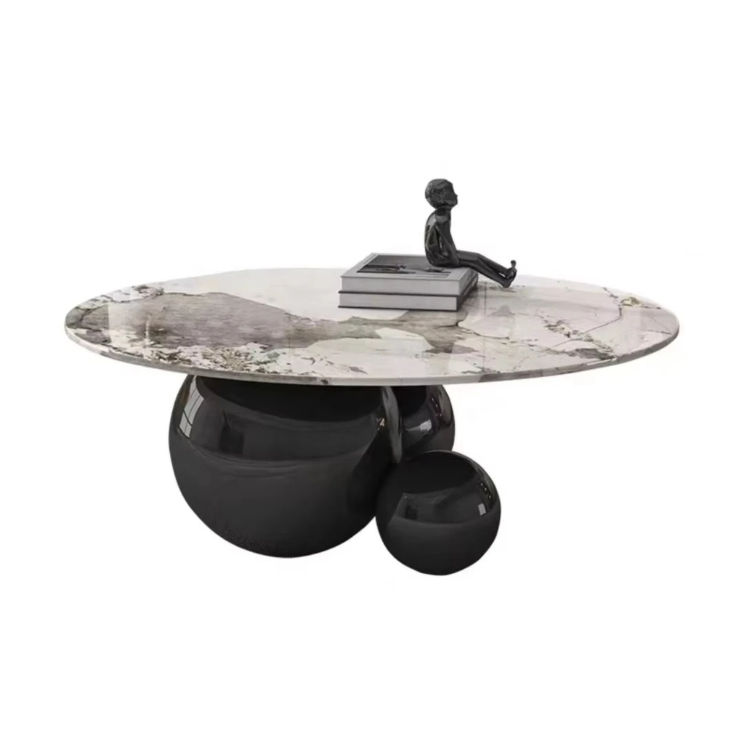 Modern Center Table European Home Furniture Creative Moon Shape Sphere Leg Marble Stainless Steel Base Round Coffee Table
