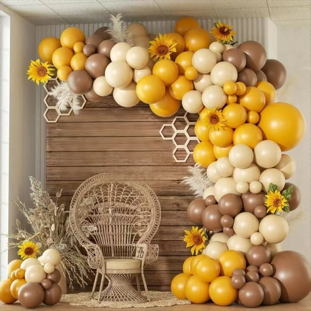 Juego de arco de globos de látex, 144 Uds., caqui, limón, amarillo, arena, abeja blanca, Festival, revelación de género, decoración de fiesta de cumpleaños y ducha