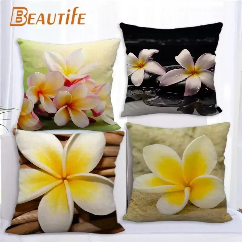 Nice Frangipani Flower Pillowcase Bedroom Home Decorative Cover 45x45cm Square Zipper Pillow Cases Cotton Linen Fabric No Fade