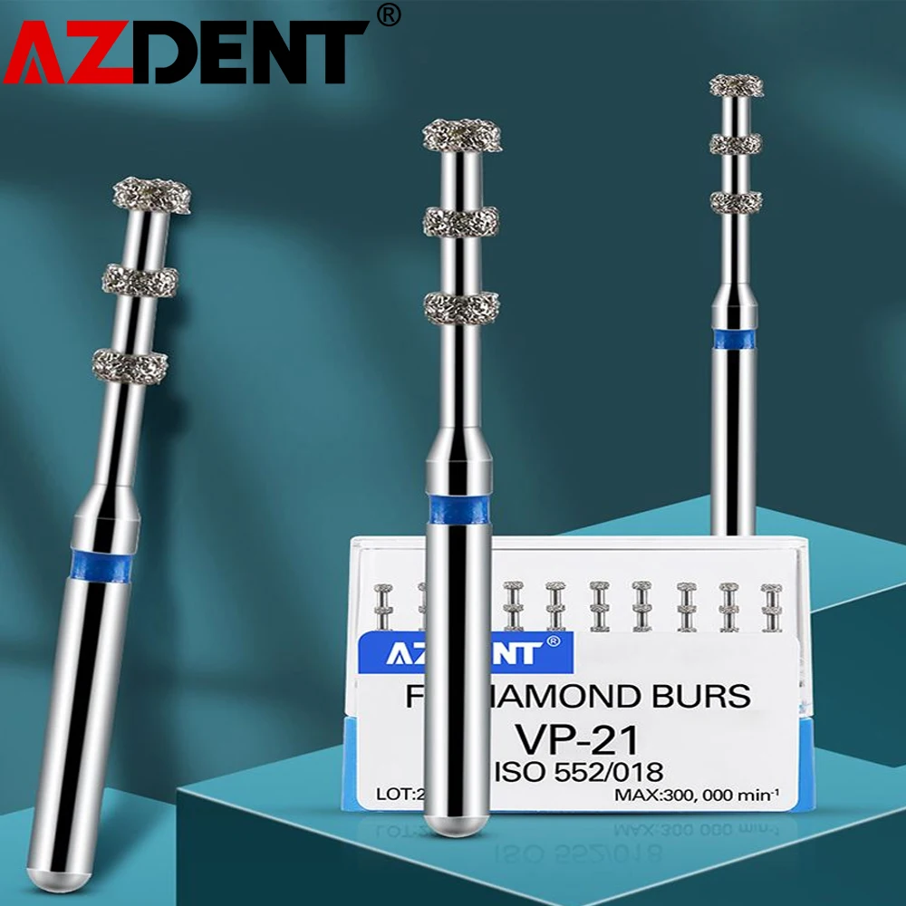 AZDENT Dental FG Diamond Burs VP-21 Preparation Depth Marking Medium Grit 1.6mm Max.300000rpm/Min For High Speed Handpiece