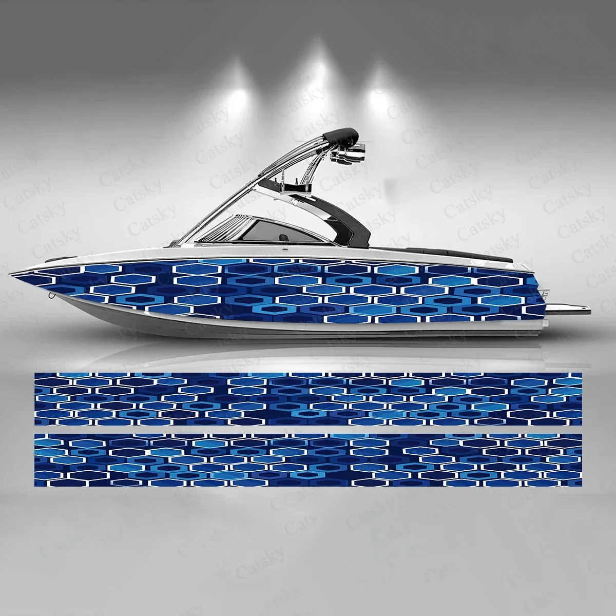 Autocollant de bateau en vinyle, hexagone abstrait, lignes mystérieuses bleu-noir, ponton de bateau, décoration de pêche, ponton de bateaux
