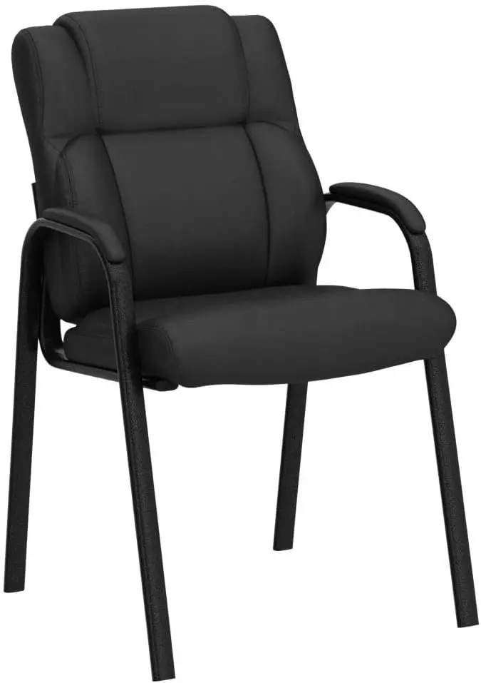 Leather Guest Chair with Padded Arm Rest for Reception Meeting Conference and Waiting Room Side Office Home Black 2 Pack