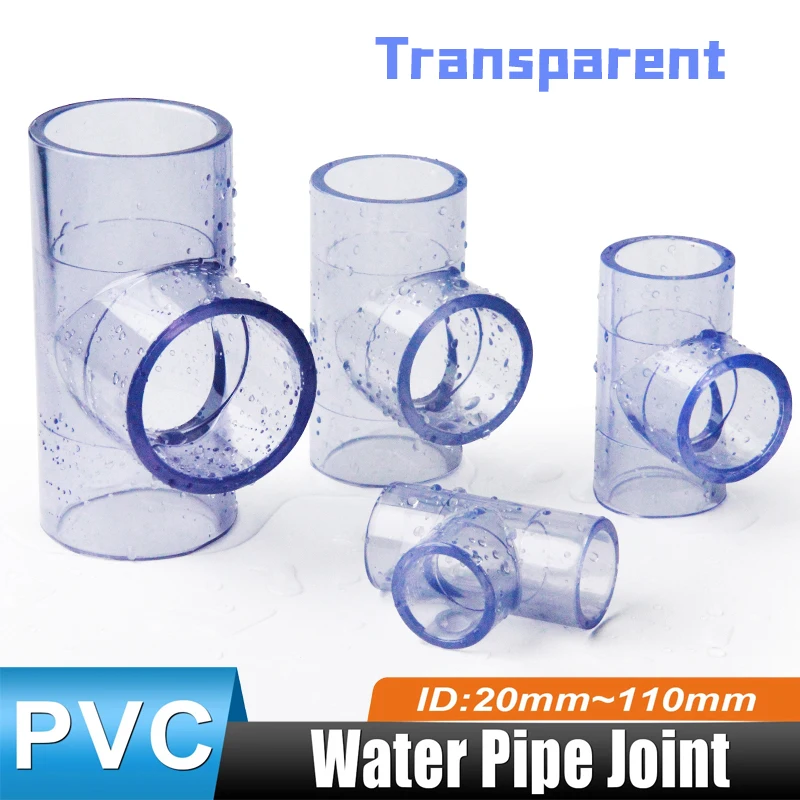 1 قطعة UPVC شفافة المحملة وصلة أنابيب ID 20/25/32/40/50/63/75/90/110 مللي متر T-شكل 3-Way متساوية المناسب اقتران موصل جزء