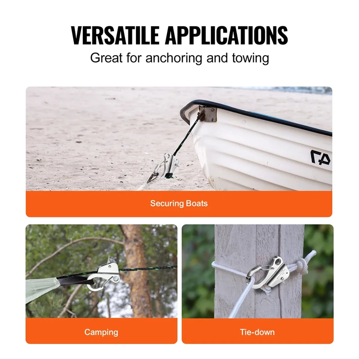 A83Z Stainless Steel Marine Yacht Boats Bumper Clip Quick Release Spring Adjustable Line Length Sliding Anchor Hooks