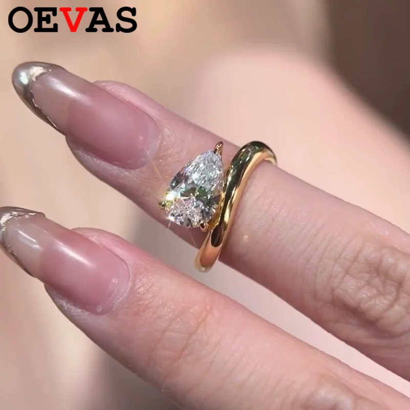 OEVAS 7*11MM 3Carat D Color Water Drop Moissanite Rings 18K Gold 100% 925 Sterling Silver Top Quality For Women Wedding Gifts