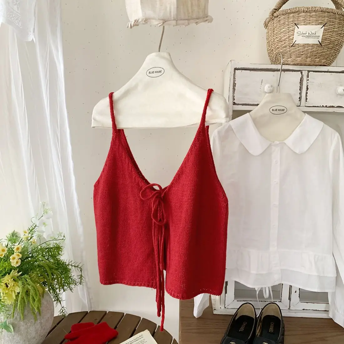 Korean Style V-Neck Knitted Wrap Cardigan Women's Sweater Autumn Layering Sweet Double-Sided Wear Tank Top Outerwear