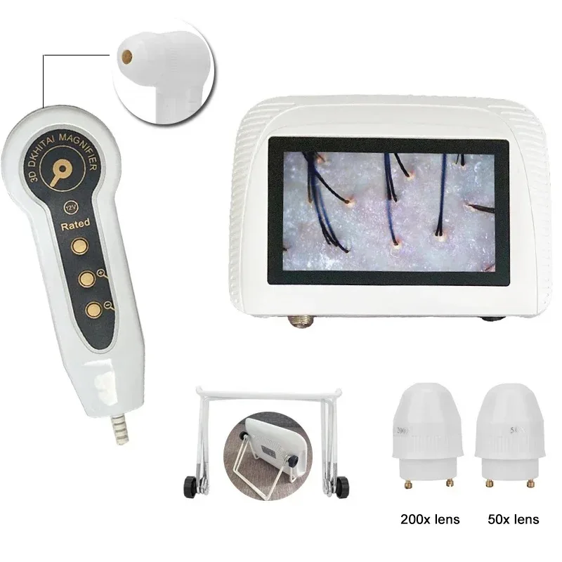 50x/200x folículo capilar couro cabeludo analisador de pele detecção ampliação microscópio lcd digital dermatoscópio couro cabeludo detector de cabelo testador