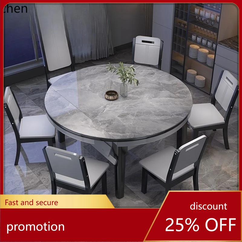 HXL Solid Wood Rock Plate Dining Table and Chair Combination Living Room Multi-functional Foldable