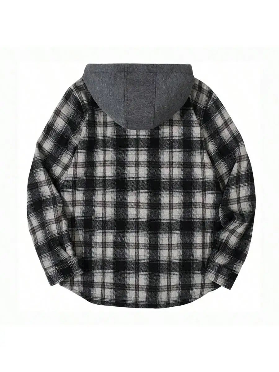 Flannel Hoodies For Men Casual Button Down PlaidLong Sleeve Lightweight Shirts Jackets