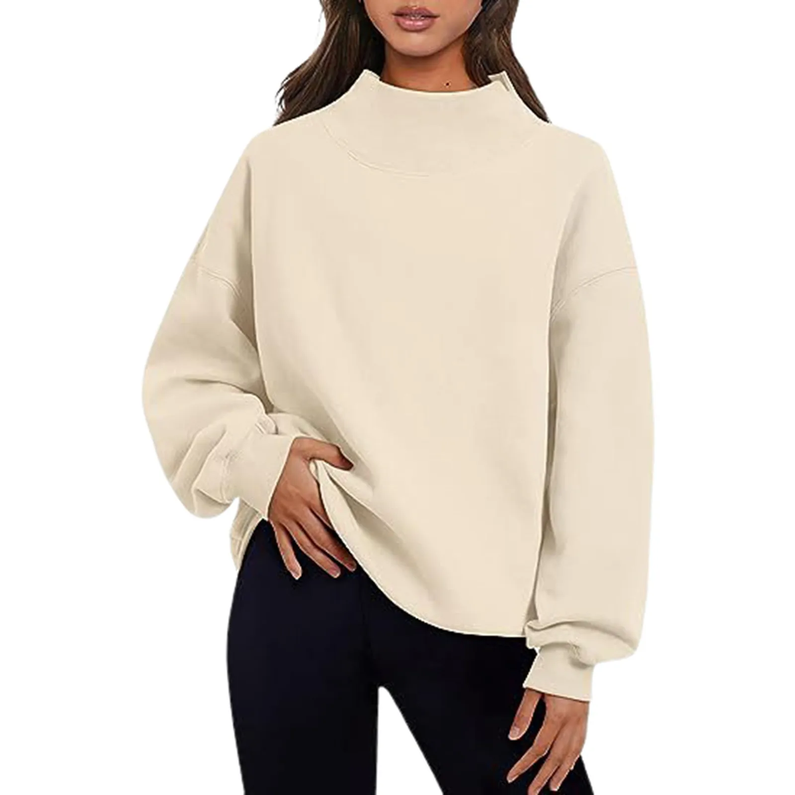 Women Long-sleeved Sweatshirt Cozy High Collar Sweatshirt for Women Warm Plush Pullover with Elastic Cuff Fall Winter Sports Top