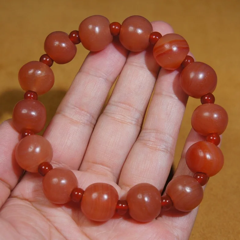 Natural Red Agate Old Beads Bracelet,Irregular Circular Beads Agate HandString