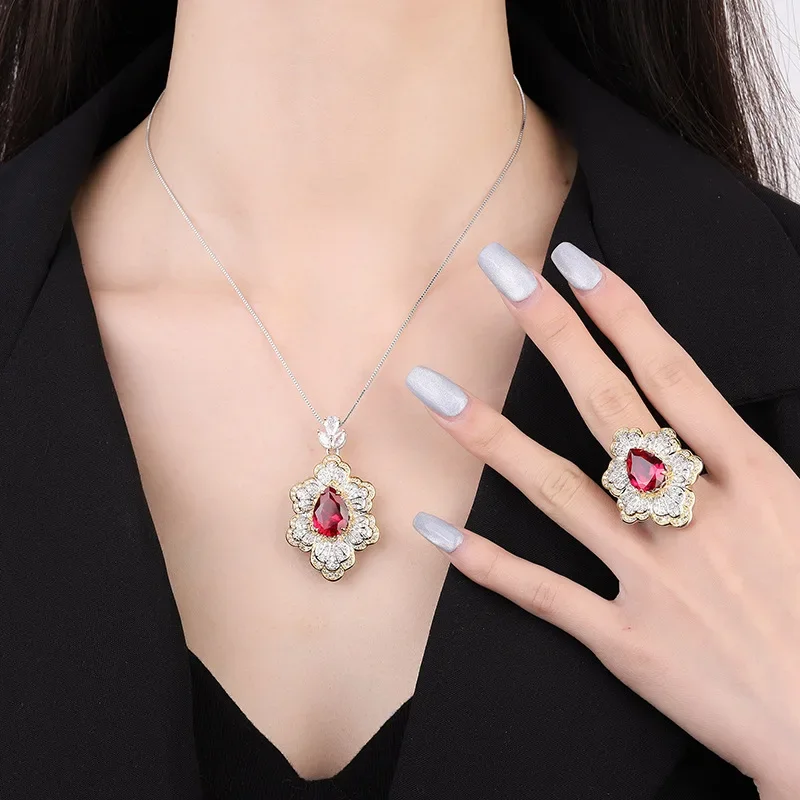 S925 Silver Plated 18K Gold Plated PT950 Platinum Wind Color Treasure Set Creative Flower Shape Full Diamond Main 10*14