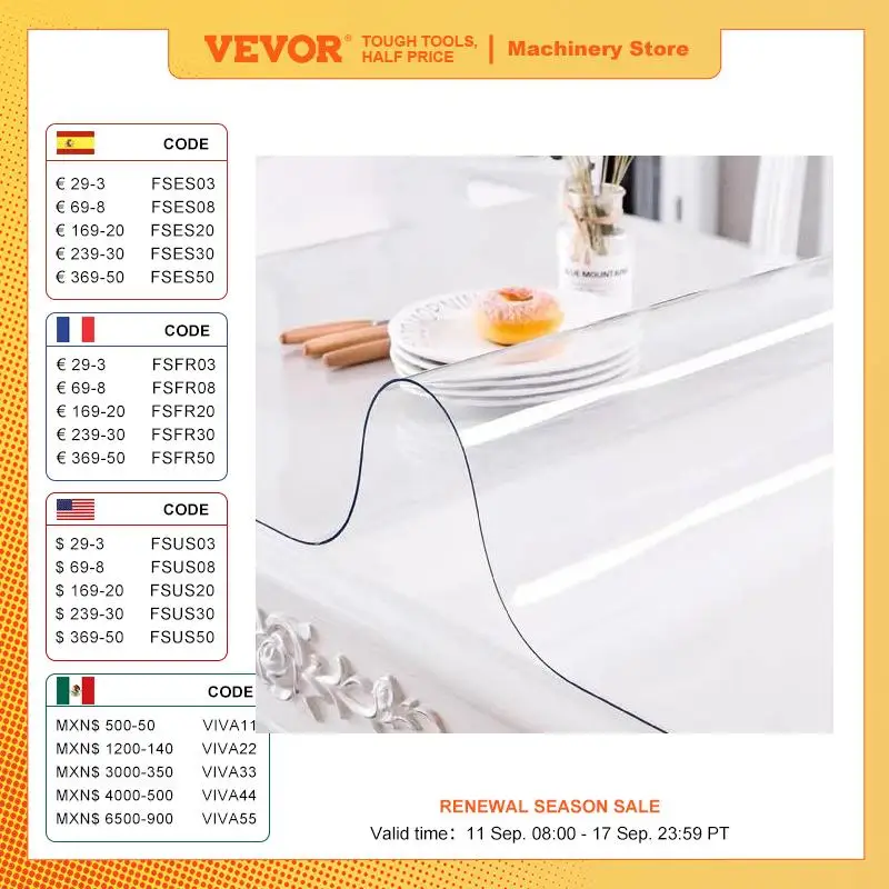 VEVOR 1,5mm 2mm PVC Tisch Tuch Transparent Klar Schreibtisch Abdeckung Schutz Kunststoff Weich Glas Wasserdicht Ölbeständiges für Esszimmer tabelle