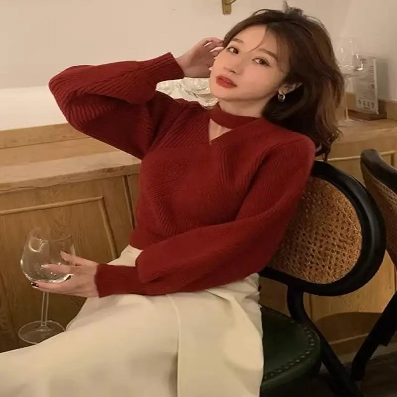 

Knitwear Woman clothes 2025 sweater Pullover spring autumn new short style pullover sweater cozy red sweater Sweet gentle