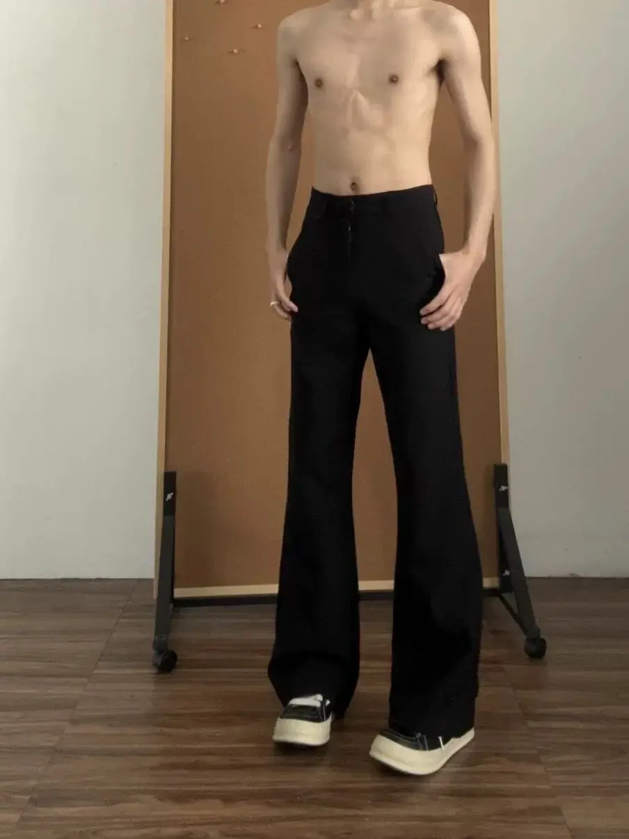 Black Bell Bottom Men's Casual Pants American Style Cleanfit Drapey Slim Fit Straight Leg Suit Trousers Trendy High-End Feeling