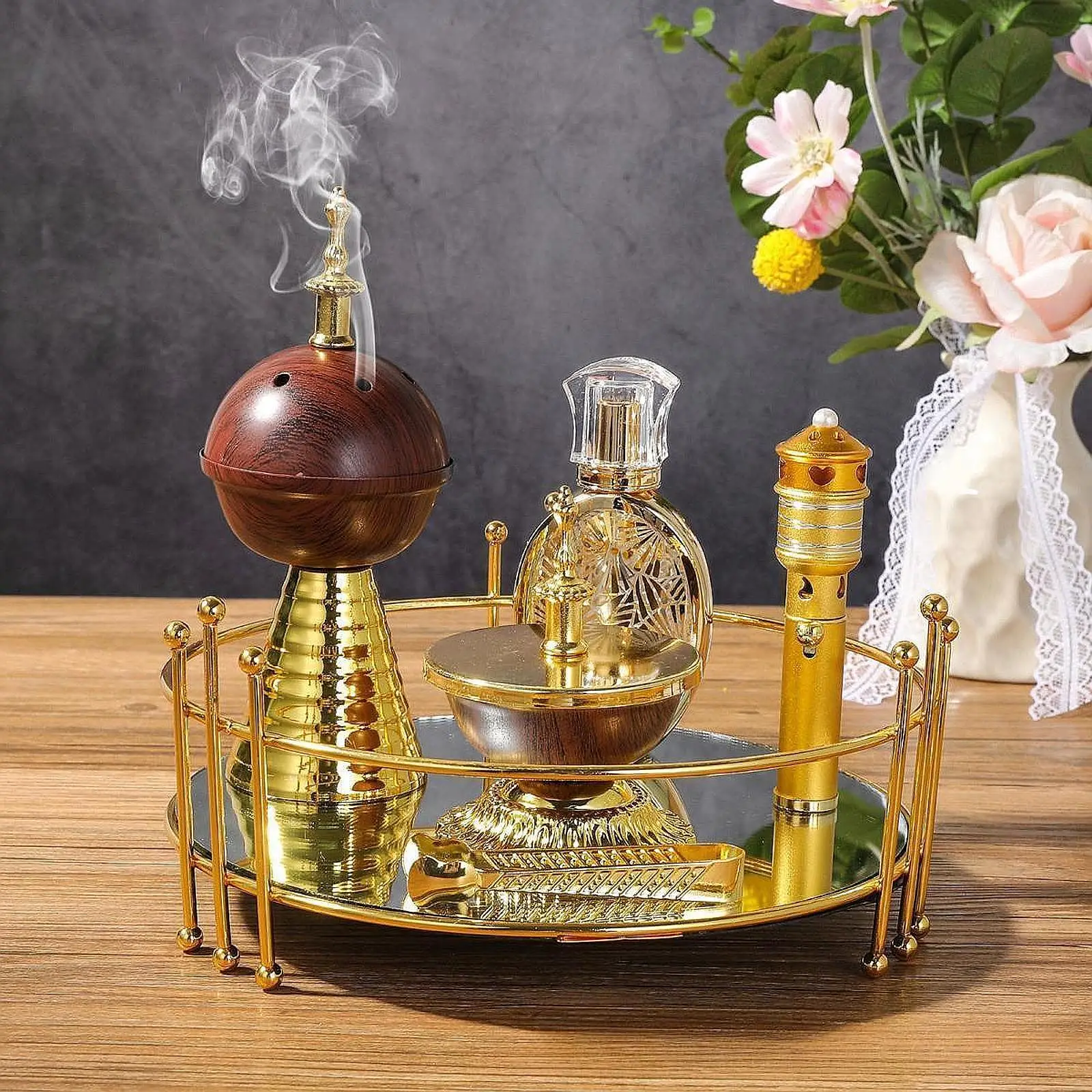 Incense Burner Holder Set Table Centerpiece Ornament Religious Meditation Relaxation for Home Living Room Yoga Spa Decors