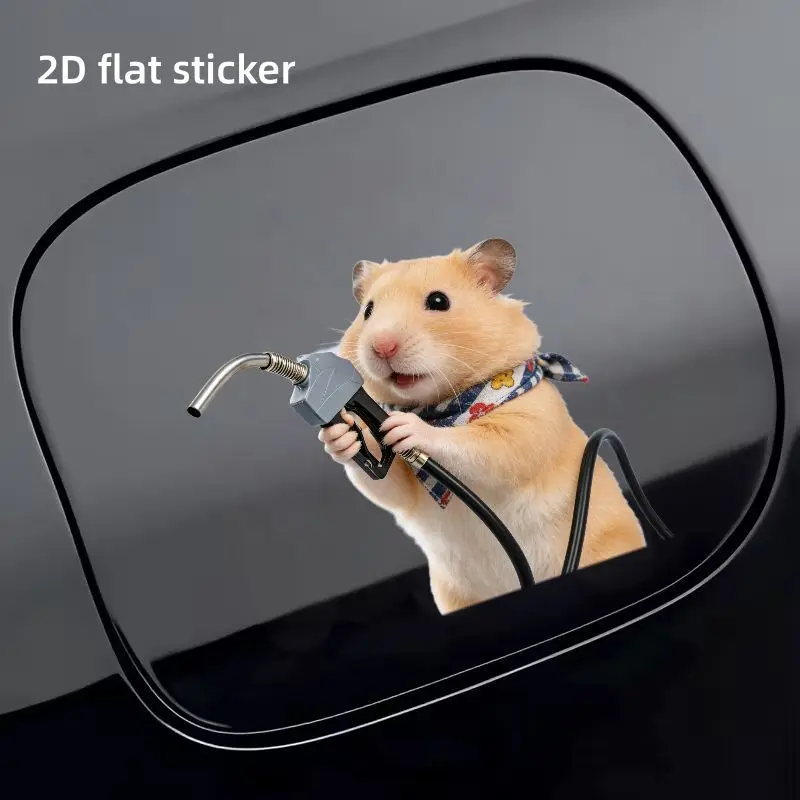 1Pc Cute Hamster Gas Nozzle Vinyl Sticker, 2D Flat Decal for Car Fuel Tank Cover, Laptop Window Wall, Holiday Gift