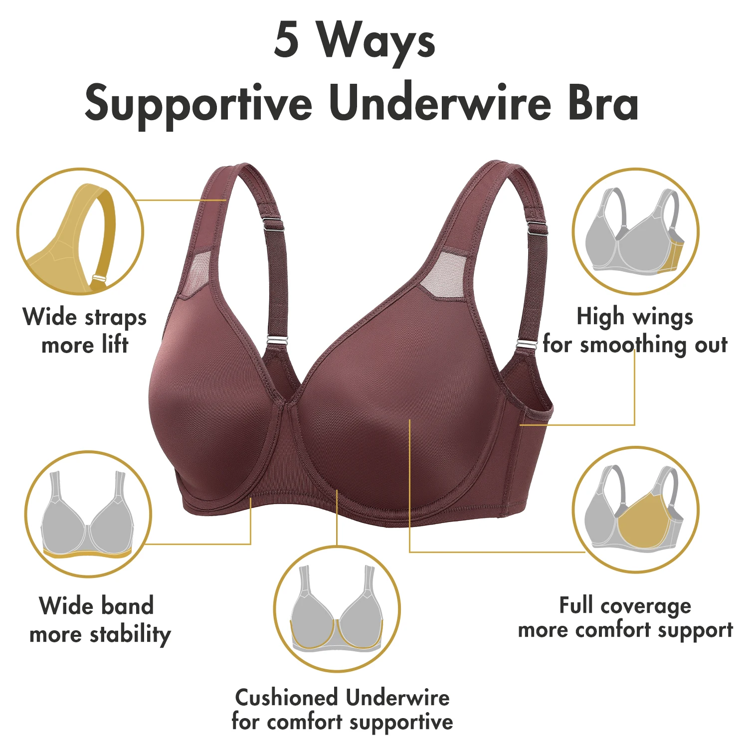 Women\'s Smooth Full Coverage Minimizer Seamless Bra Plus Size Underwire Non-padded Wide Straps Support T Shirt Bras For Women