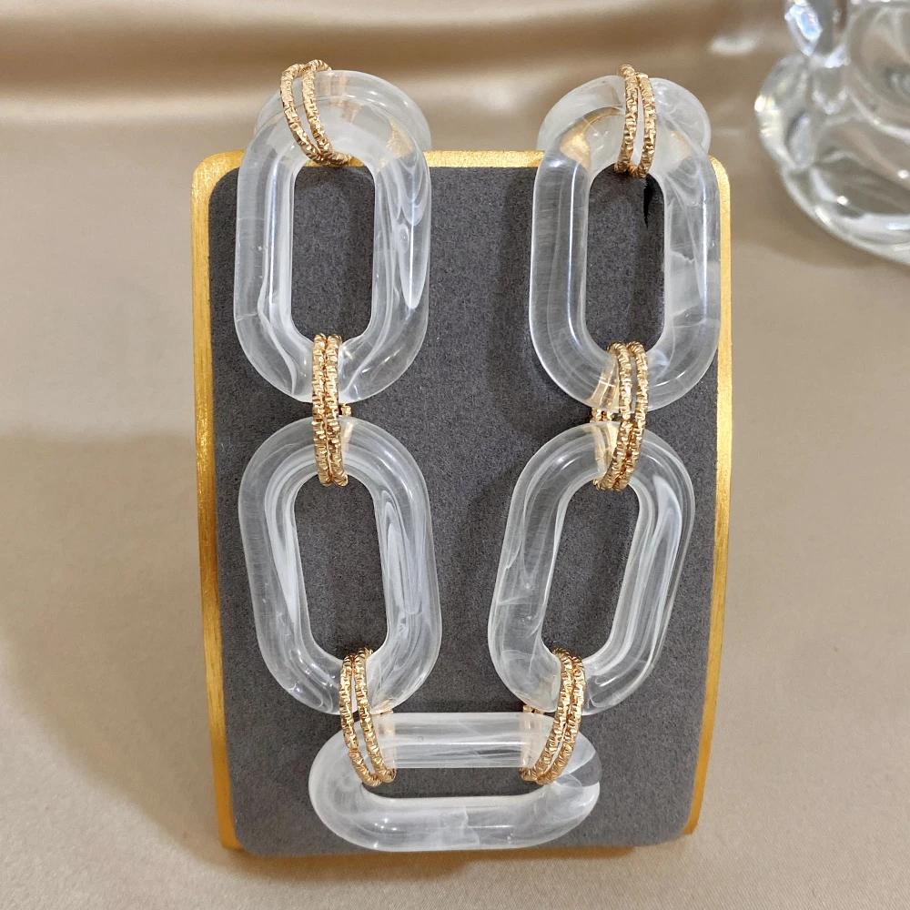 Flashbuy New Chunky Transparent Resin Thick Chain Necklace for Women Fashion Environmentally Resin Choker Necklace Jewelry