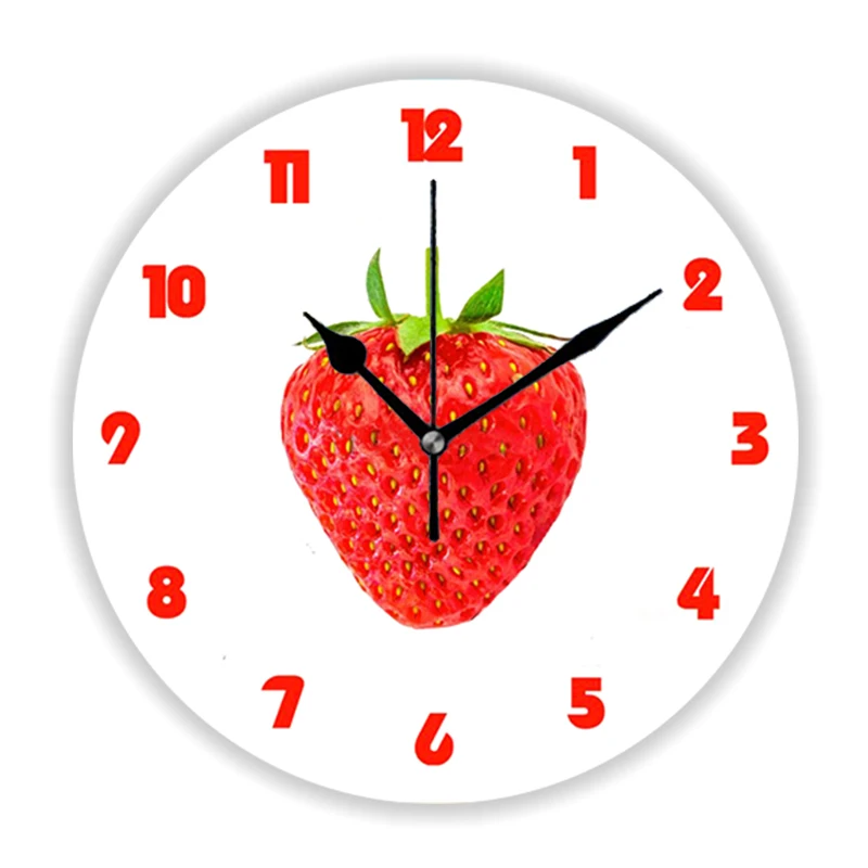 Chic Rustic Red Strawberry on Gingham Check Wall Clock Kitchen Dining Room Farmhouse Strawberries Fruits Wall Watch Home Decor