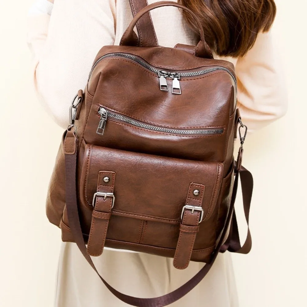 PU Peather Student Backpack Large Capacity Multifunctional Student School Bag Crossboby Anti Splash Water Mommy Shoulder Bag