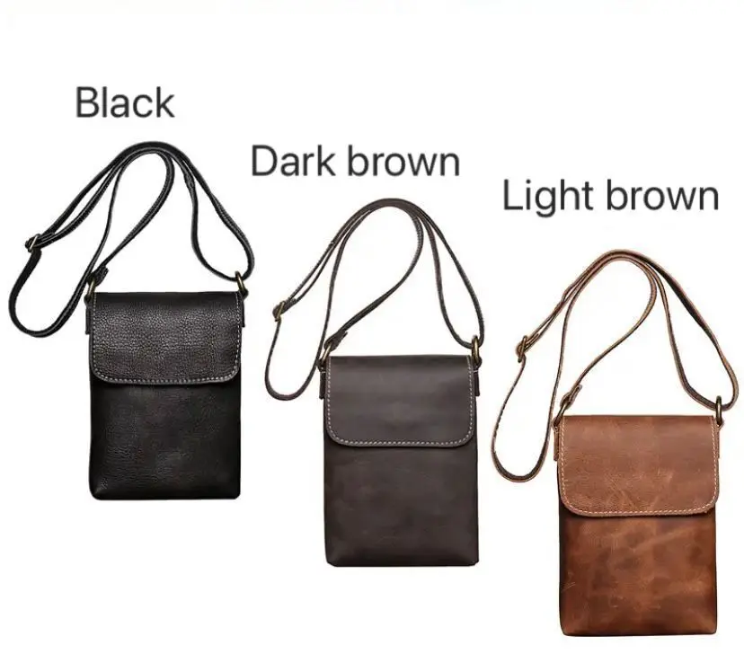 Retro Flip Schwarz Kleine Schulter Tasche für Männer Echtes Leder Sling Umhängetaschen Minderheit Design Mann Einfache Handy Tasche – Detail 1