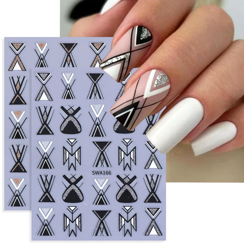 2 stuks nagelstickers glitter goud zilver onregelmatige geometrische lijn Frans ontwerp zelfklevende nagelsticker DIY manicure decoratie schuifregelaar