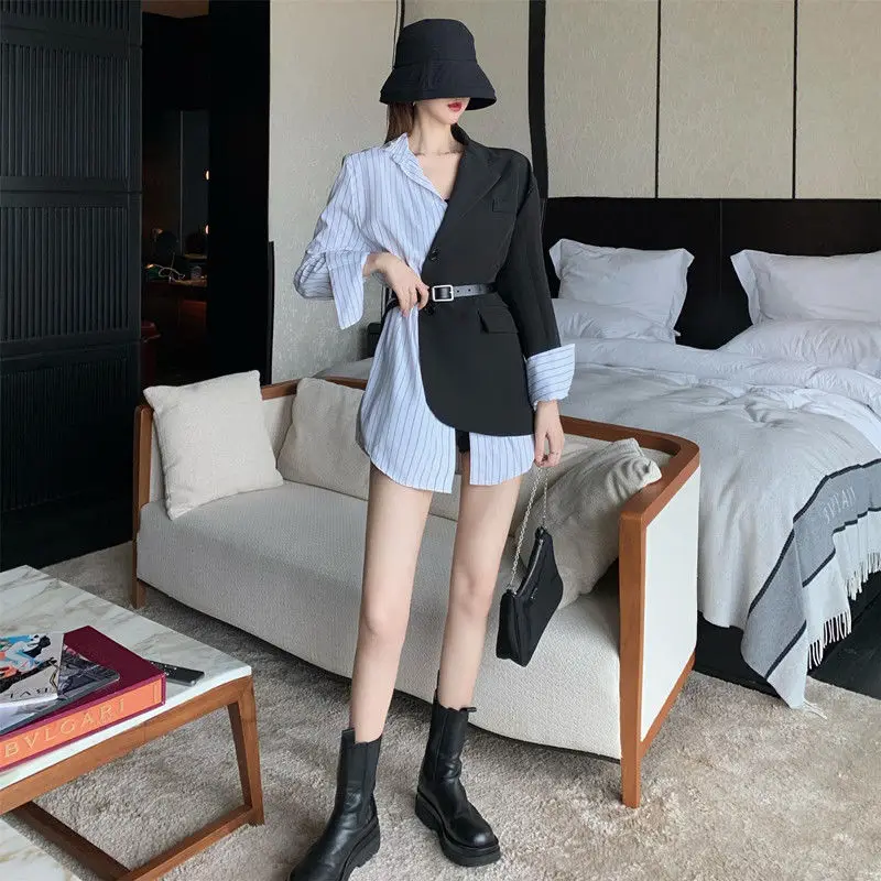 

Vintage Patchwork Blazers Women Korean Fashion High Street White Black Blazer 2023 Spring Autumn Chic Slim Outwear All-match