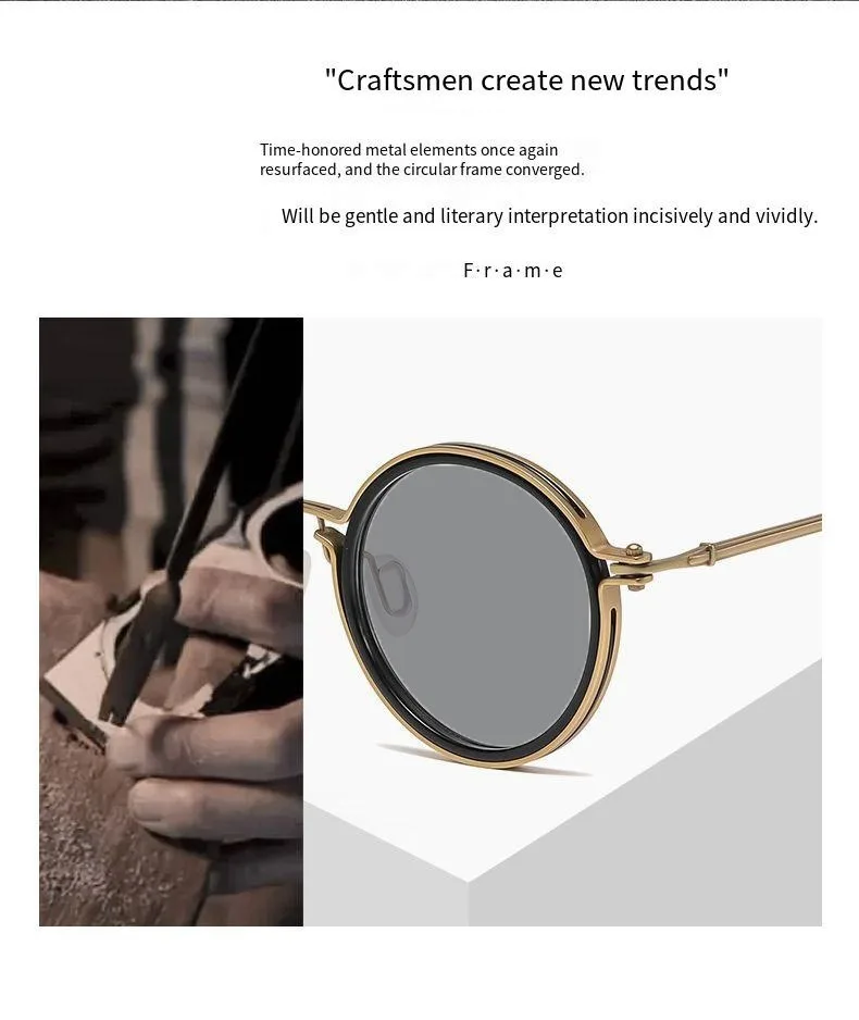 2026 Modische Neue Metall-Sonnenbrille mit Kleinem Rahmen, Runde Retro-Brille für Herren, Street-Photography-Brille, Hip-Hop UV-Schutz Sonnenbrille – Detail 2