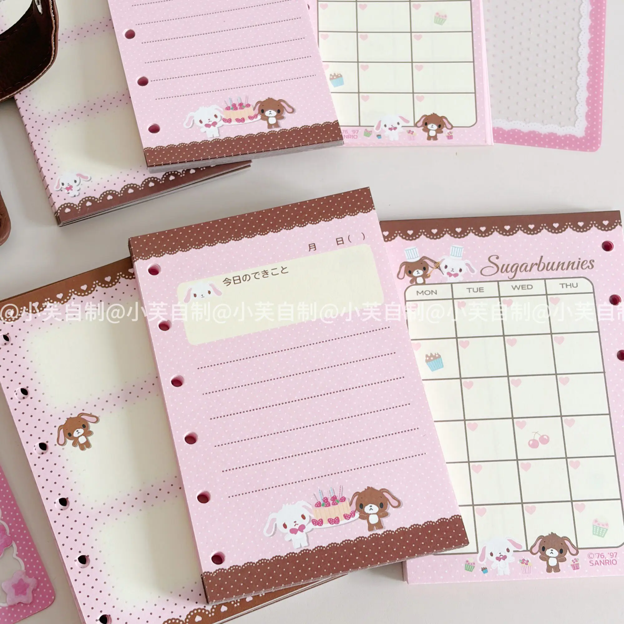 Cute Pink Brown Dessert Bunny A7/M5 Refill Paper 5/6 Holes Loose Leaf Notebook Inserts for Planner Diary, Kawaii Sweet Rabbit