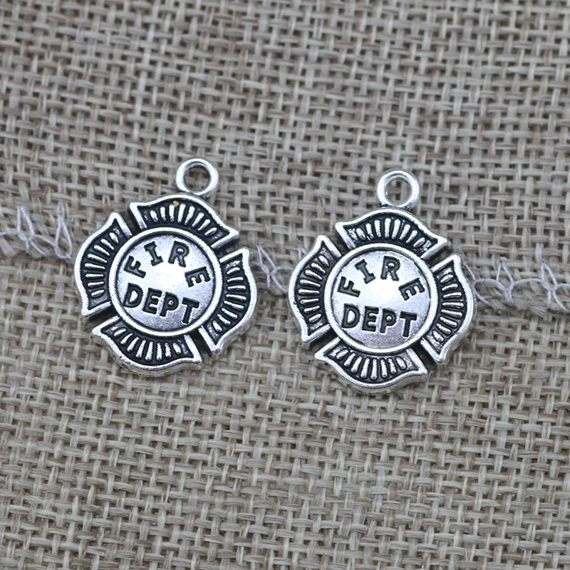 50pcs Charms Fire Dept 21x16mm Tibetan Silver Color Pendants Antique Jewelry Making DIY Handmade Craft