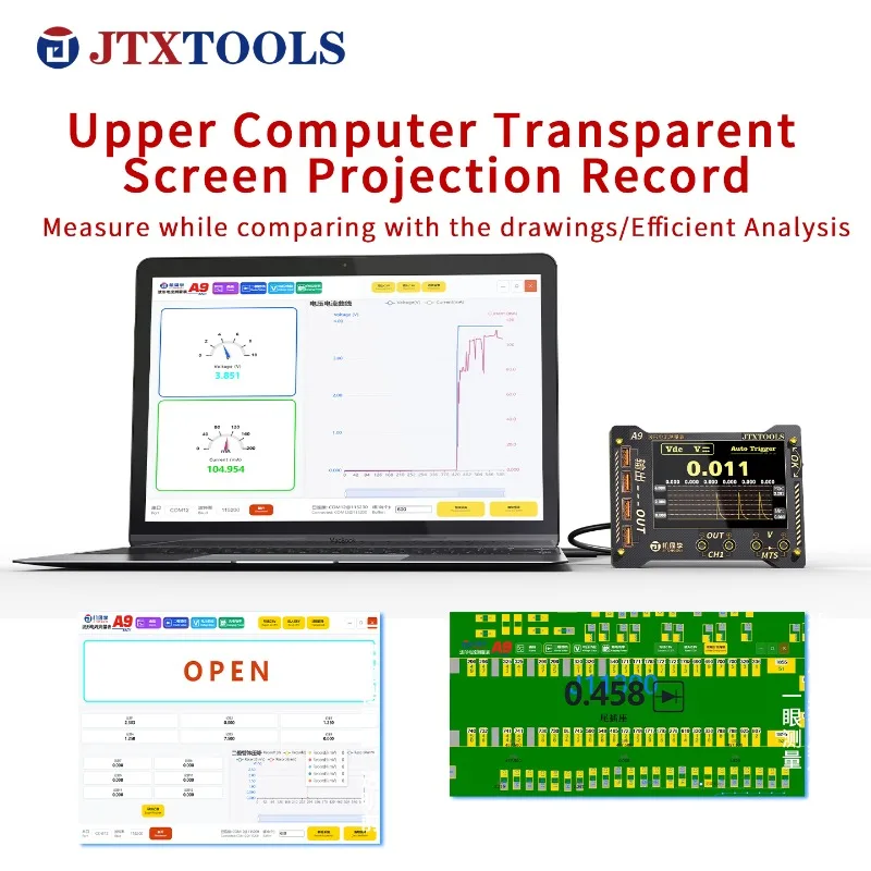 

JTXTOOLS Waveform A9 Multifunction Measurement Meter, High-Precision Voltage Current Sampler with PC Screen Recording