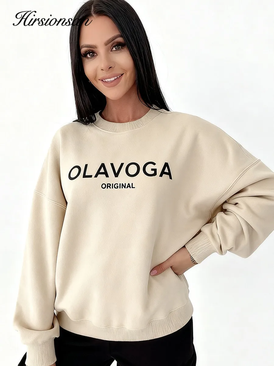 Hirsionsan س الرقبة الصوف "OLAVOGA" رسالة Ins البلوز المرأة 2025 خريف جديد وصول